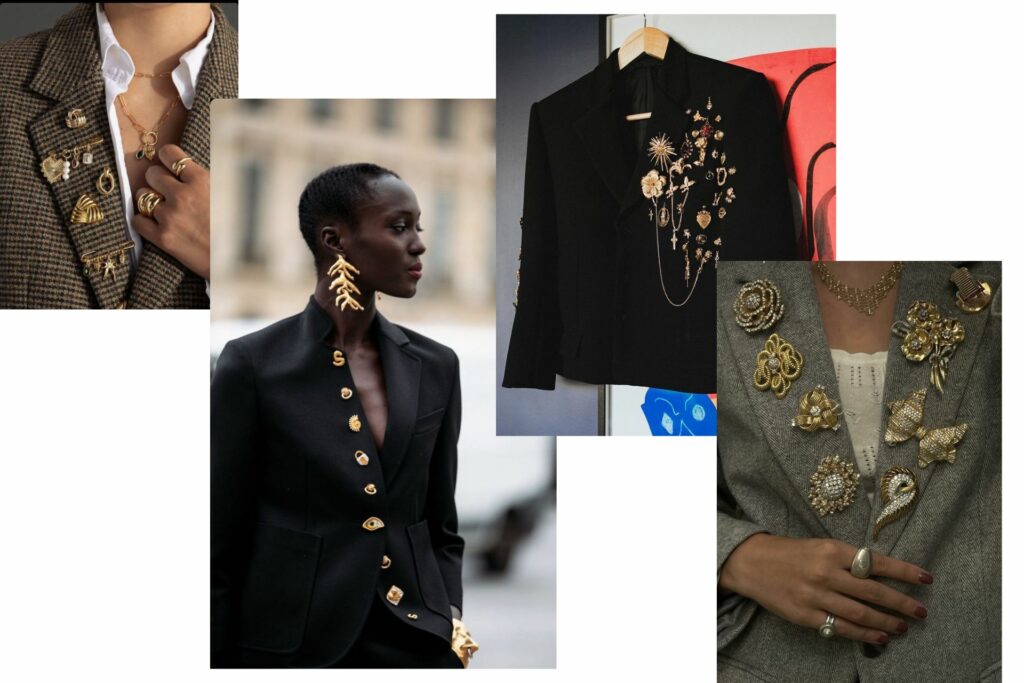 La tendance “brooch stacking” aperçue chez Schiaparelli